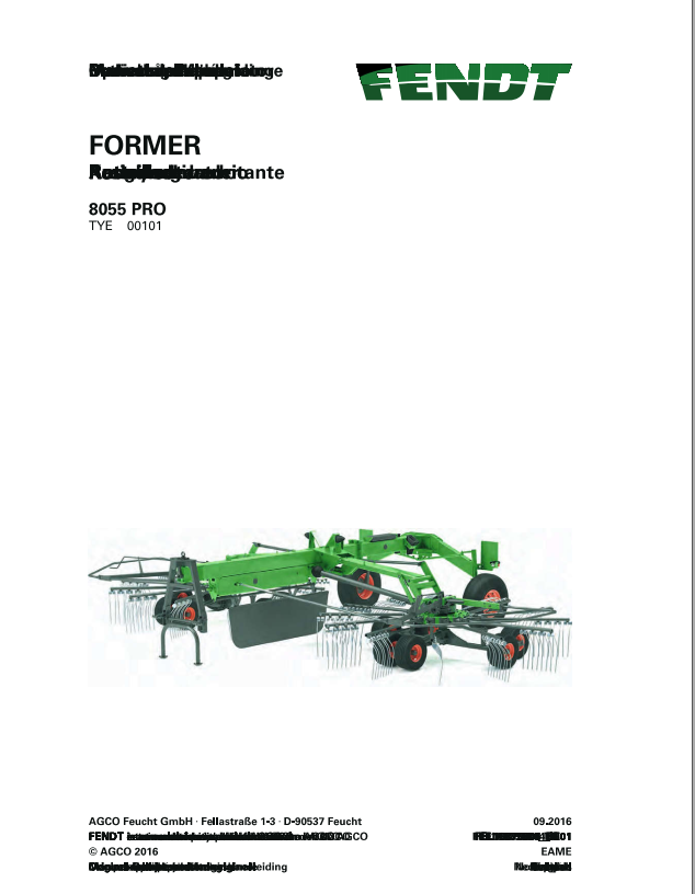Fendt Eu Hay Equipment Former 8055PRO Operator Manual 2016 Fel16875804 PDF