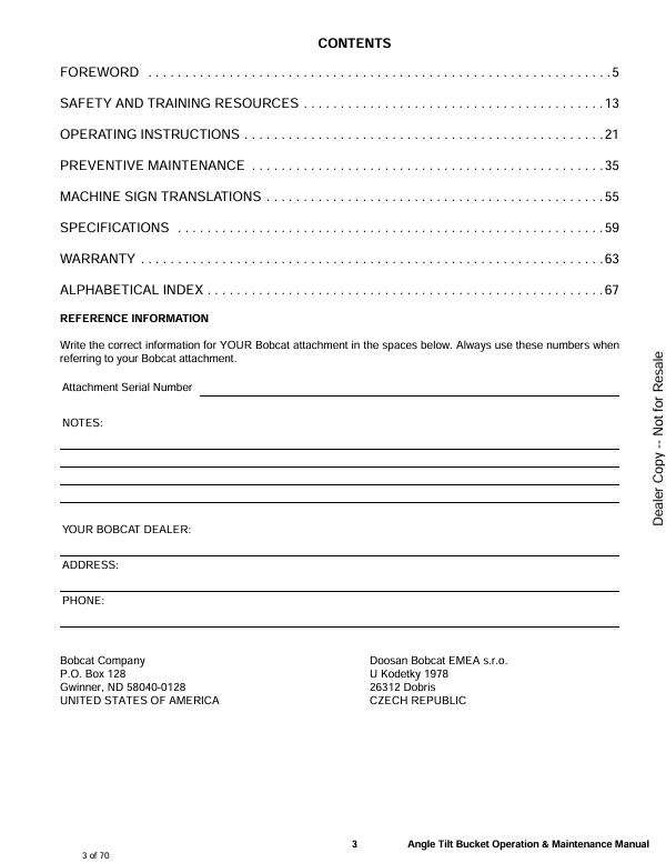 BOBCAT ANGLE TILT BUCKET (7331702) OPERATION AND MAINTENANCE MANUAL PDF FILE