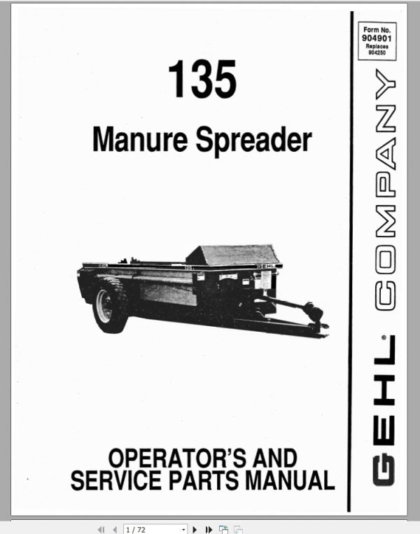 135 Gehl Manure Spreader Operator’s & Service Parts Catalog Manual – Complete Operation, Maintenance and Parts Guide