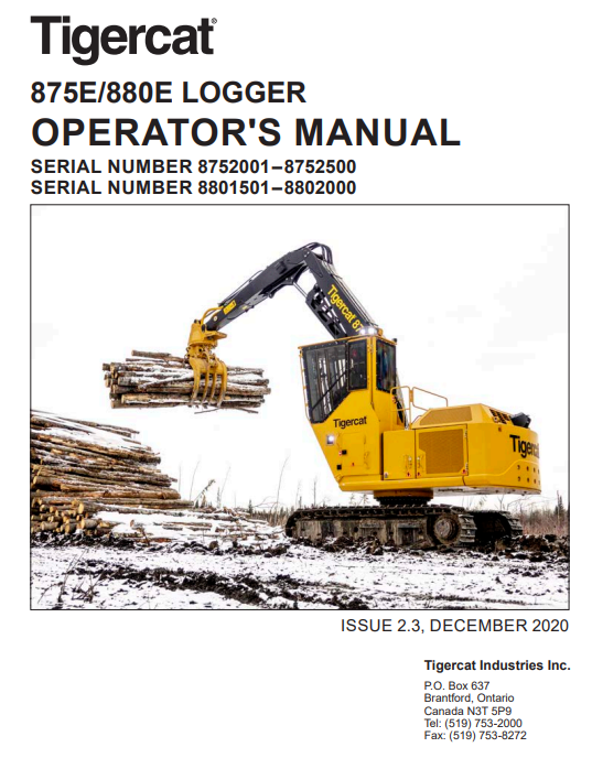 Tigercat 880E Logger Operator/User Manual (8801501-8802000)