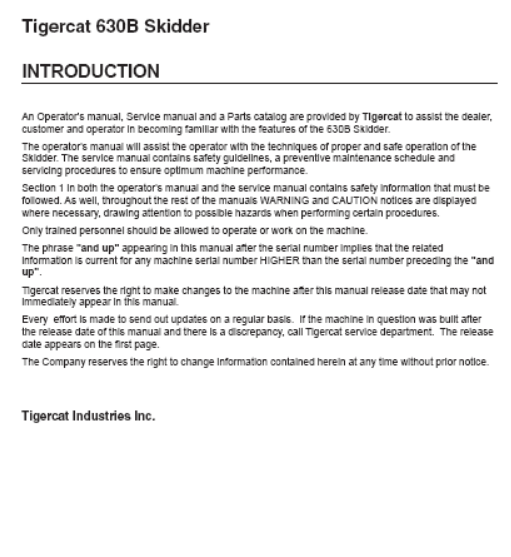 Tigercat 630B Skidder Service Repair Manual (6301001-6301999)
