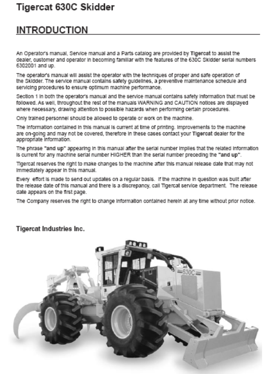 Tigercat 630C Skidder Service Repair Manual (6302001-6303000)
