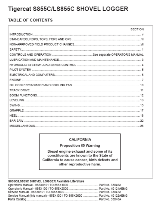 Tigercat LS855C Shovel Logger Service Repair Manual (85500101-85502000, 85551001-85552000)