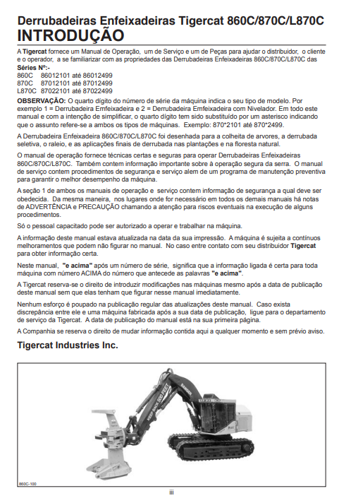 Tigercat 860C Feller Buncher Service Repair Manual (86011501-86013500, 86012101-86012499)