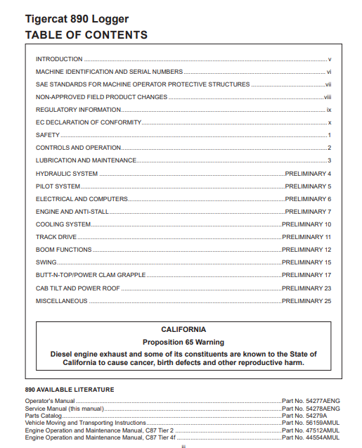 Tigercat 890 Logger Service Repair Manual (8900101-8900500)