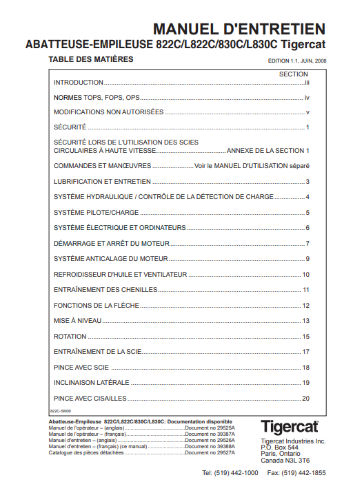 Tigercat 822C Feller Buncher Service Repair Manual (82211001-82213000, 82211001-82211999) French