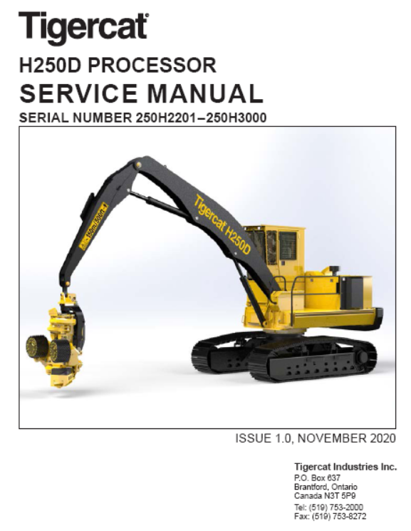 Tigercat H250D Processor Service Repair Manual (250H2201-250H3000)