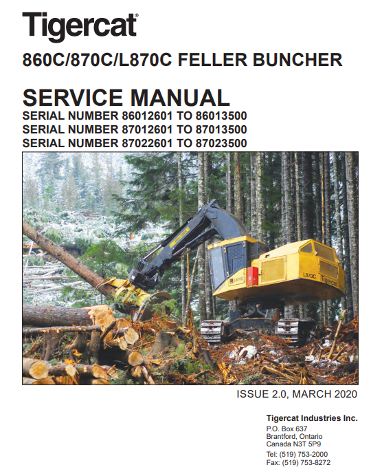 Tigercat 870C Feller Buncher Service Repair Manual (87011501-87013500, 87012601-87013500)