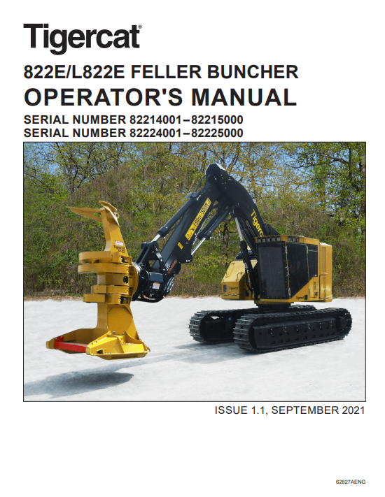 Tigercat 822E Feller Buncher Operator/User Manual (82214001-82215000)