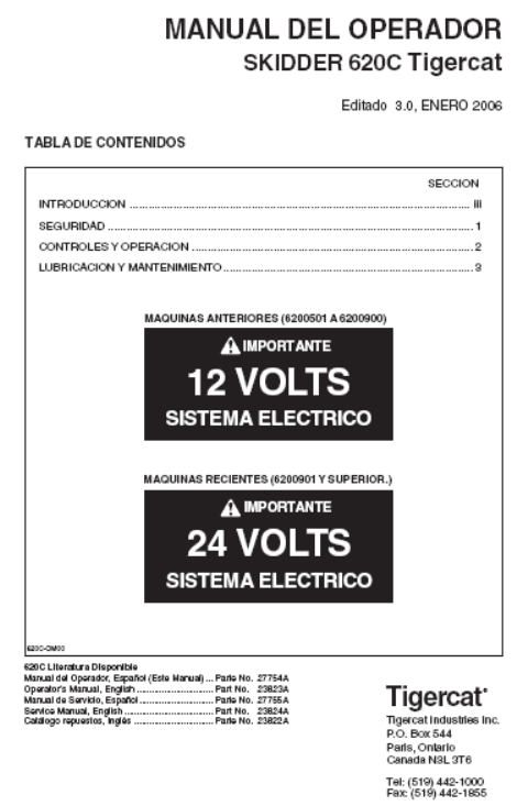 Tigercat 620C Skidder Operator/User Manual (6200501-6205000)