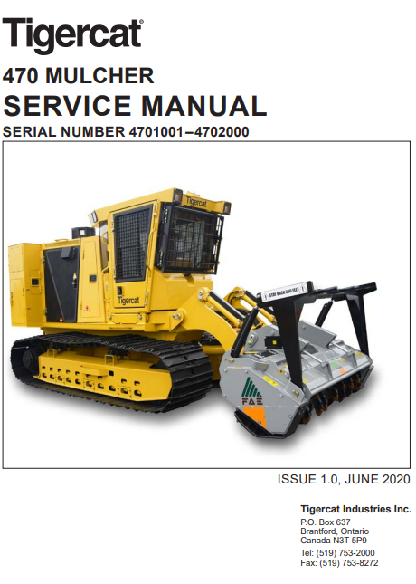 Tigercat 470 Mulcher Service Repair Manual (4700101-4702000, 4701001-4702000)