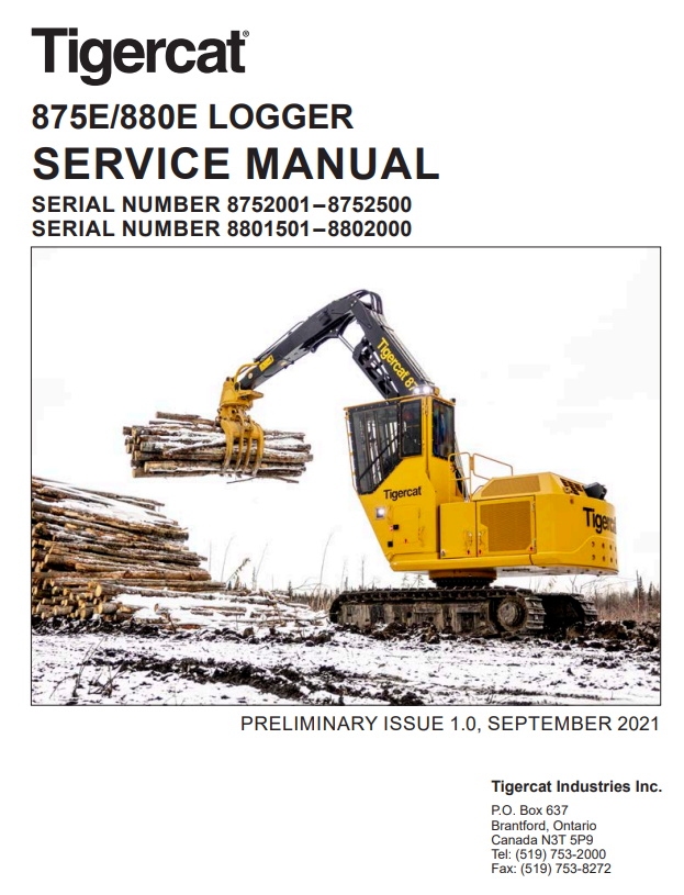 Tigercat 875E Logger Service Repair Manual (8752001-8752500)