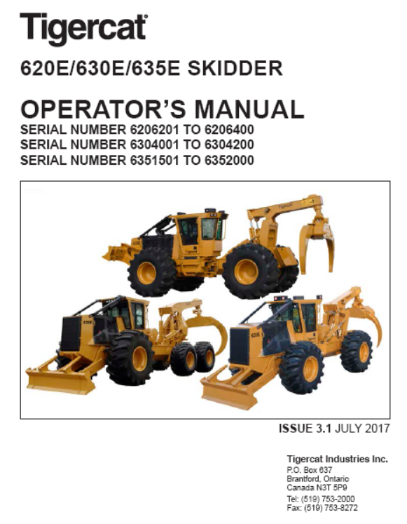 Tigercat 620E Skidder Operator/User Manual (6206201-6209000, 6206201-6206400)