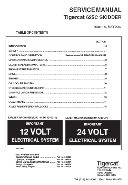 Tigercat 625C Skidder Service Repair Manual (6250101-6250300)