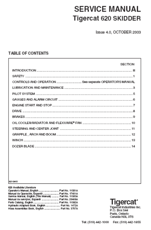 Tigercat 620 Skidder Service Repair Manual (6200111-6200499)