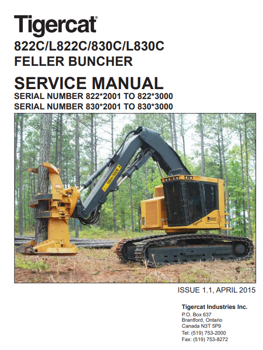 Tigercat 822C Feller Buncher Service Repair Manual (82211001-82213000, 82212001-82213000)