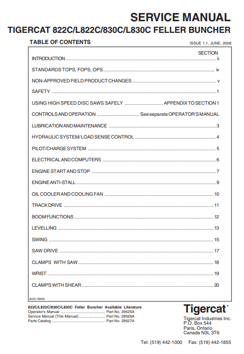 Tigercat L822C Feller Buncher Service Repair Manual (82221001-82223000, 82221001-82221999)