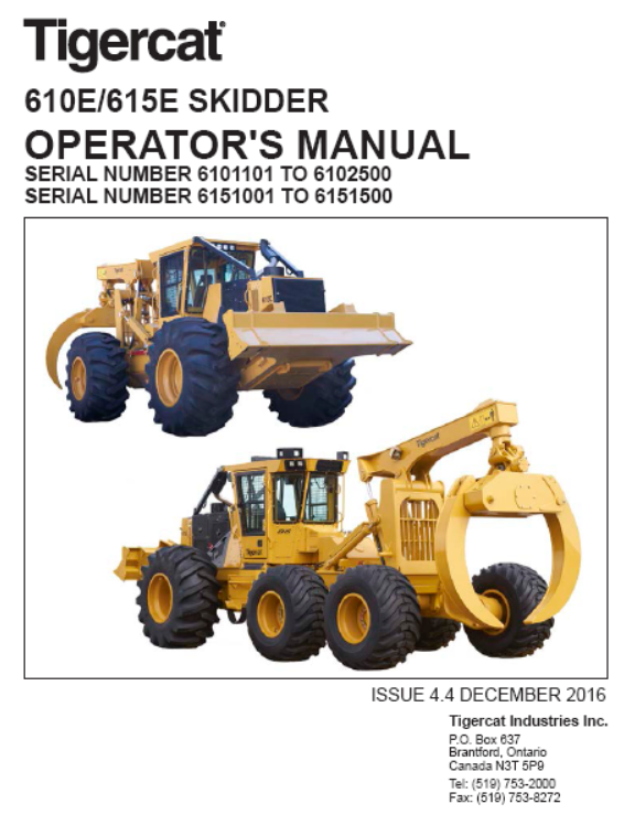 Tigercat 615E Skidder Operator/User Manual (6151001-6151500)