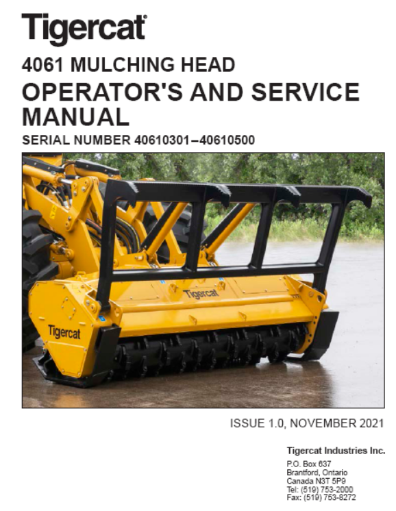 Tigercat 4061 Mulching Head Operator's and Service Manual (40610301-40610500)