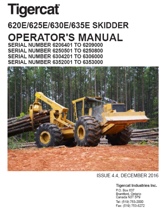 Tigercat 620E Skidder Operator/User Manual (6206201-6209000, 6206401-6209000)