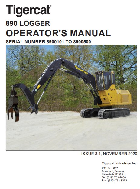 Tigercat 890 Logger Operator/User Manual (8900101-8900500)