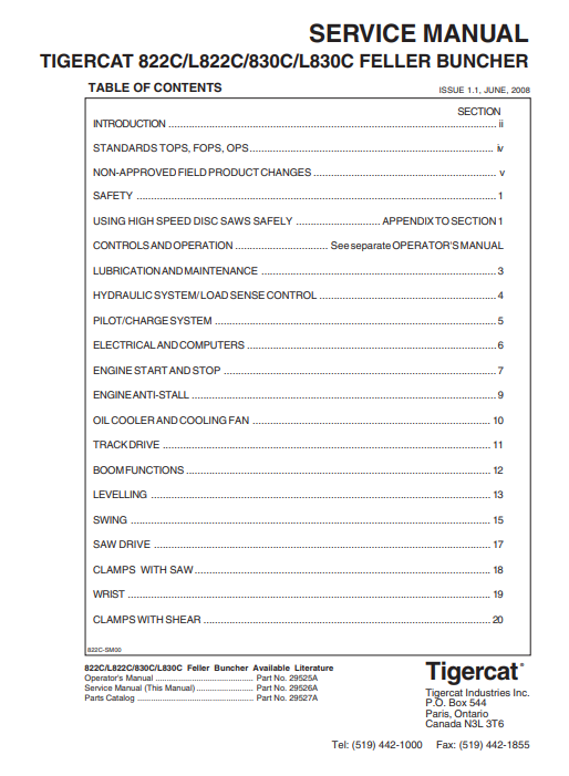Tigercat L830C Feller Buncher Service Repair Manual (83021001-83023000, 83021001-83021999)