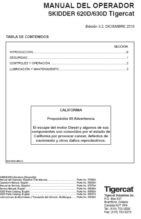 Tigercat 620D Skidder Operator/User Manual (6205201-6206200)
