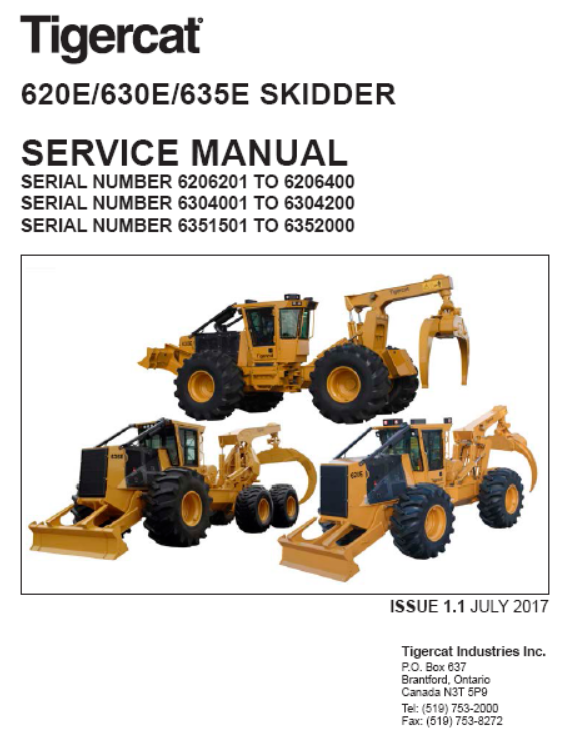 Tigercat 620E Skidder Service Repair Manual (6206201-6209000, 6206201-6206400)