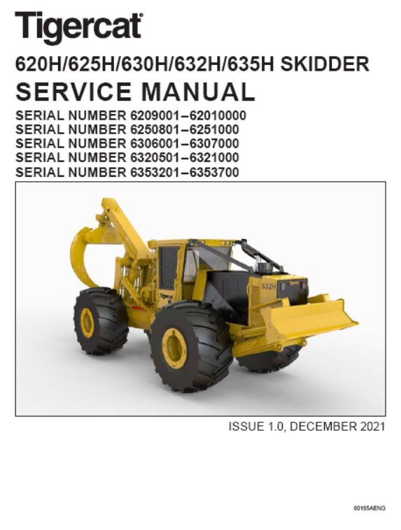 Tigercat 625H, 630H Skidder Service Repair Manual (6250801-6251000)