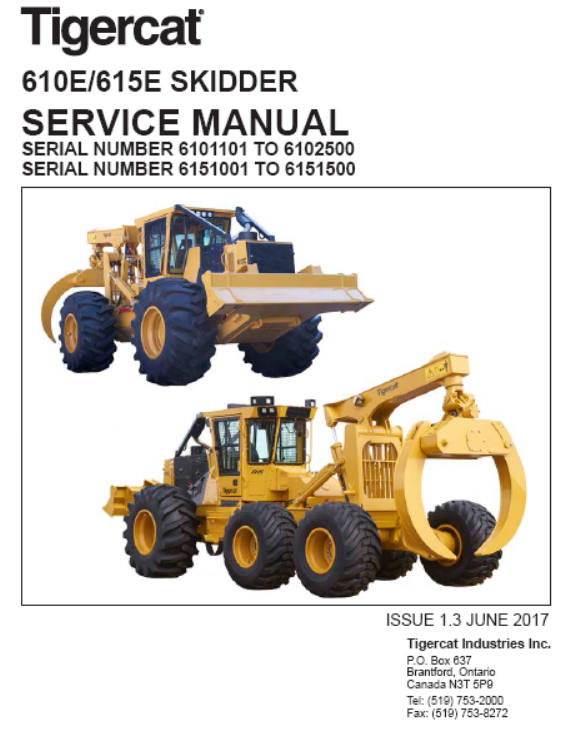 Tigercat 610E Skidder Service Repair Manual (6101101-6102600, 6101101-6102500)