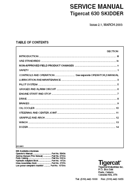 Tigercat 630 Skidder Service Repair Manual (6300101-6300999)