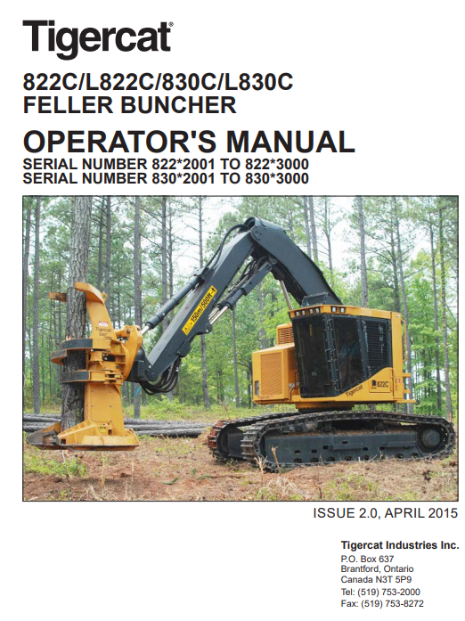 Tigercat 830C Feller Buncher Operator/User Manual (83011001-83013000, 83012001-83013000)