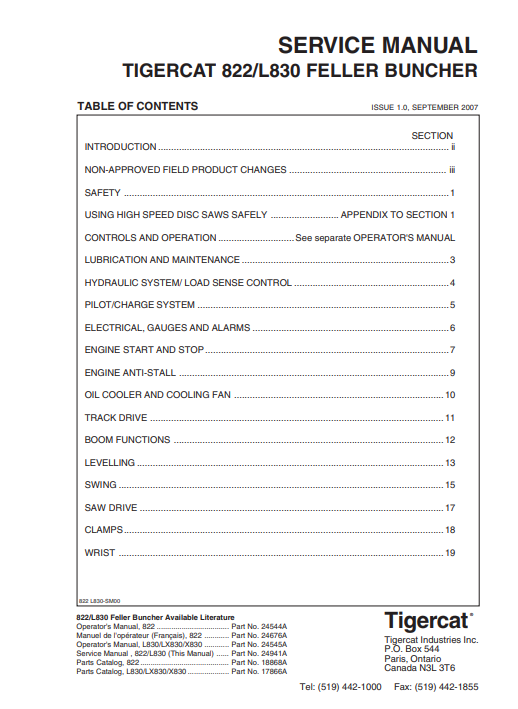 Tigercat 822 Feller Buncher Service Repair Manual (8220101-82210999, 822010191-82210999)