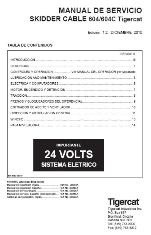 Tigercat 604 Cable Skidder Service Repair Manual (6040101-6040200)
