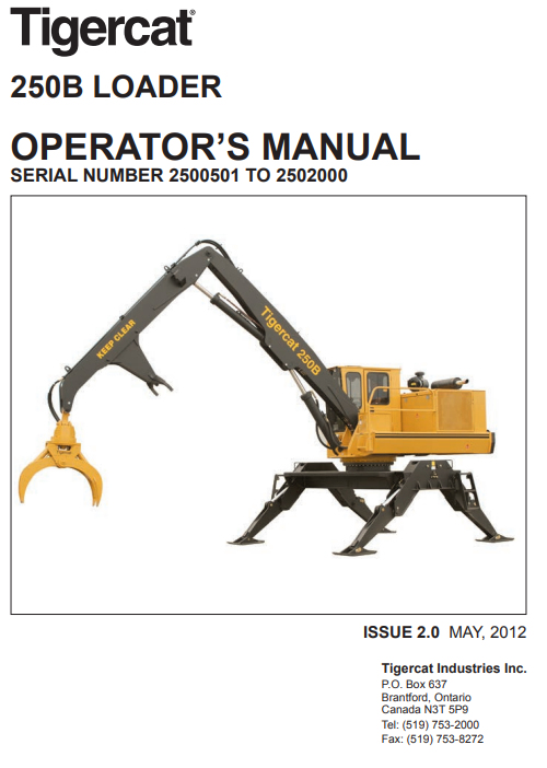 Tigercat 250B Loader Operator/User Manual (2500501-2502000)