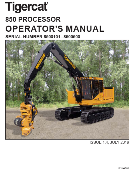 Tigercat 850 Processor Operators/User Manual (8500101-8500500)