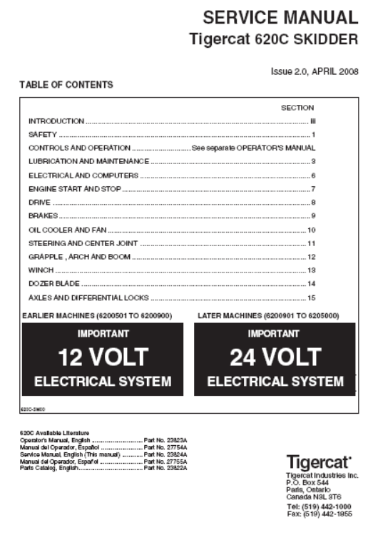 Tigercat 620C Skidder Service Repair Manual (6200501-6205000)