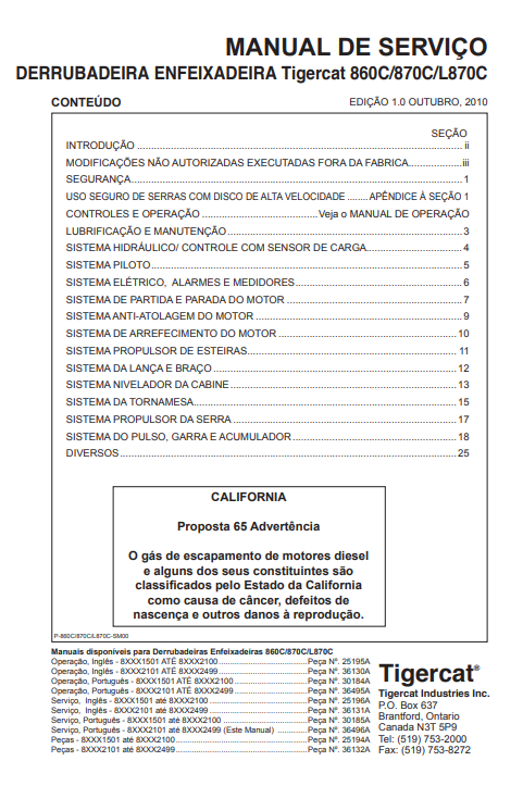 Tigercat 870C Feller Buncher Service Repair Manual (87011501-87013500, 87012101-87012499)