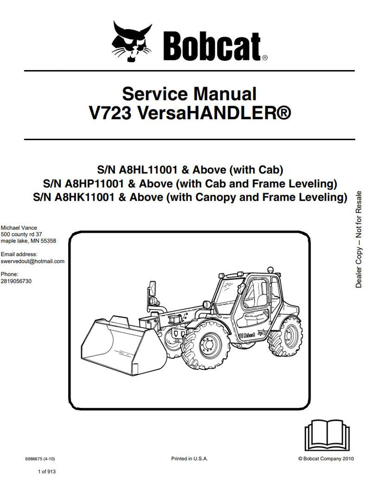 2010 BOBCAT V723 VERSAHANDLER MANUAL 6986675 - PDF FILE