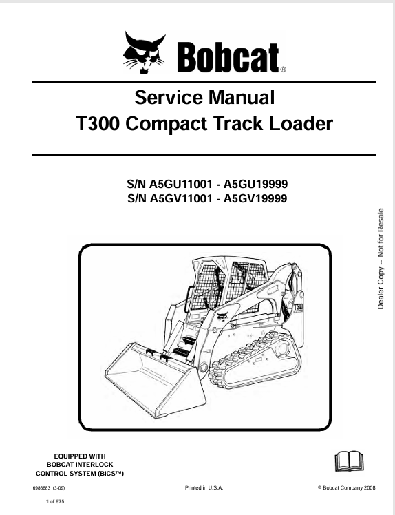 BOBCAT T300 COMPACT TRACK LOADER SERVICE MANUAL (6986683) - PDF FILE