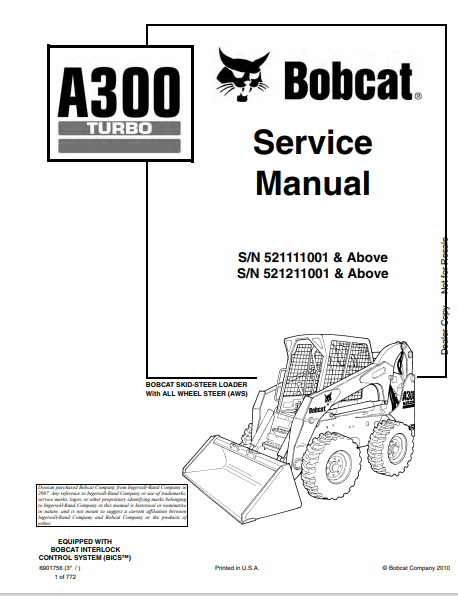 BOBCAT A300 TURBO SERVICE MANUAL (6901756) - PDF FILE