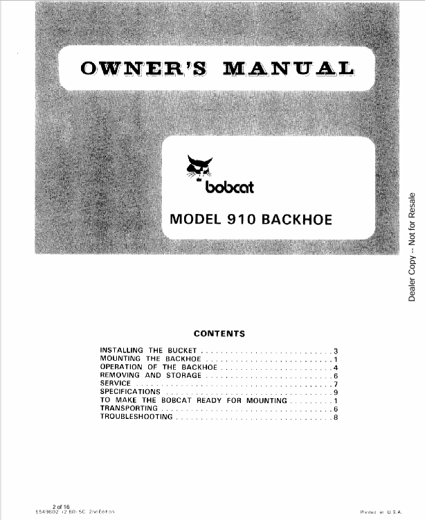 BOBCAT 910 BACKHOE (6549802) OPERATION AND MAINTENANCE MANUAL PDF FILE