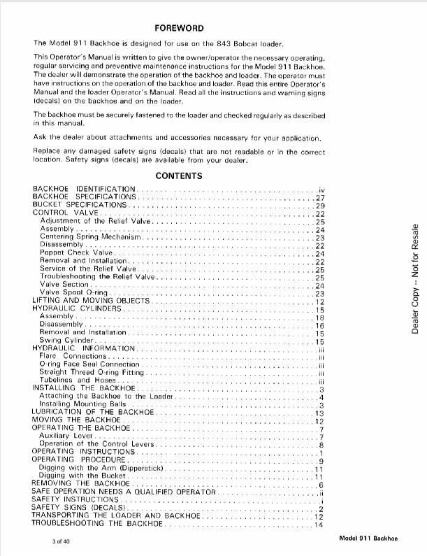 BOBCAT 911 BACKHOE (6556820) OPERATION AND MAINTENANCE MANUAL PDF FILE