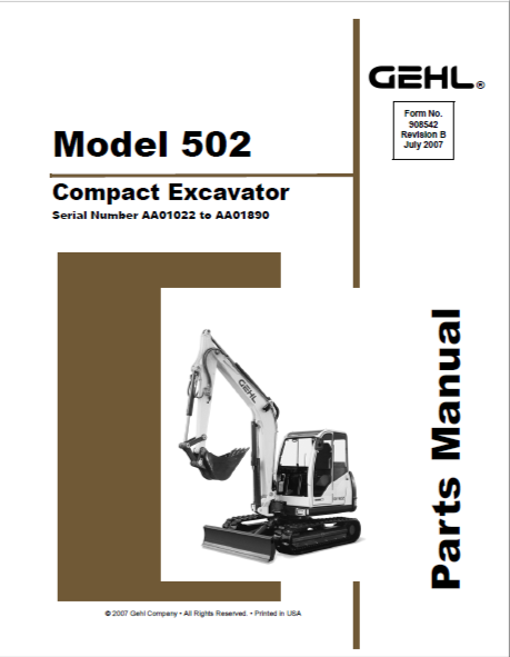 502 Gehl Compact Excavator Parts Manual PDF Download (918040) – Complete Parts Catalog