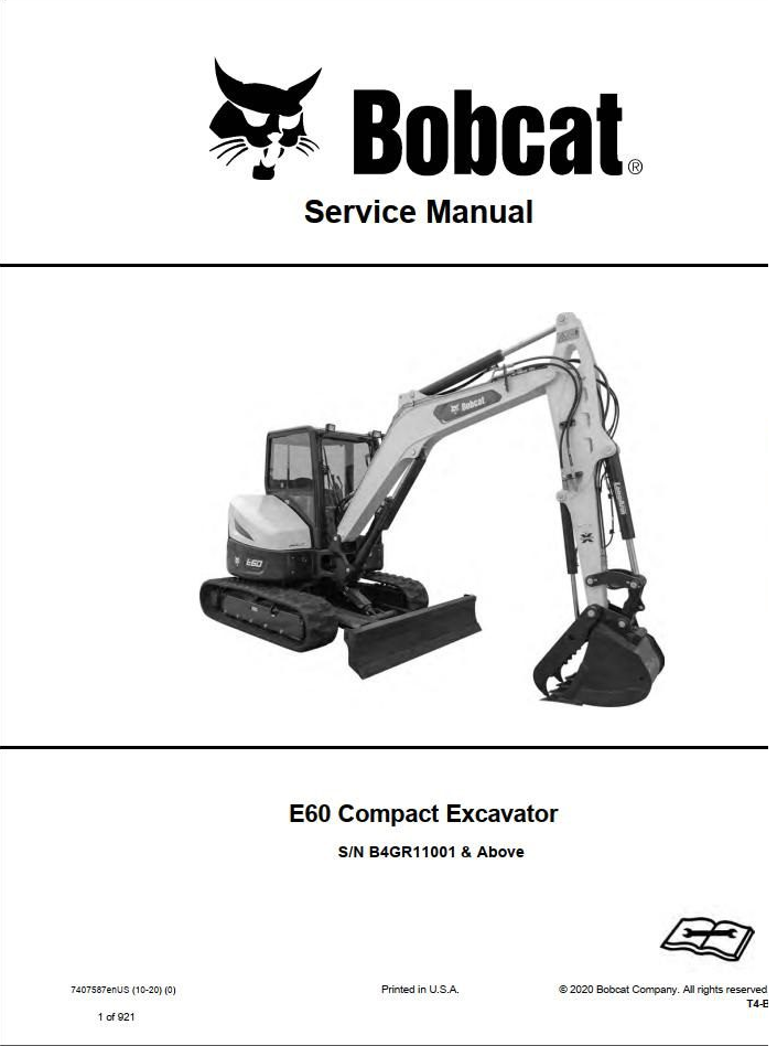 Bobcat Compact Excavator E60 Service Manual PDF