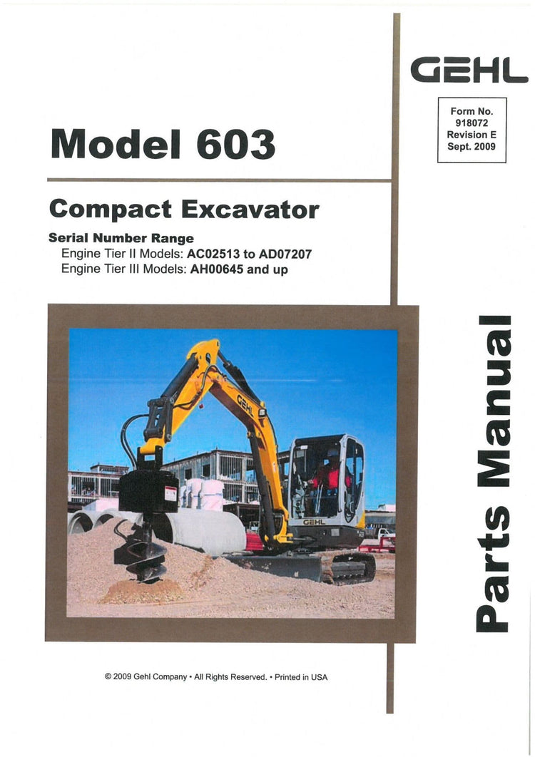 603 Gehl Compact Excavator Parts Manual PDF Download | Illustrated Parts Catalog