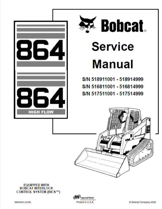 BOBCAT 864, 864 HIGH FLOW SERVICE MANUAL 6900945 - PDF FILE