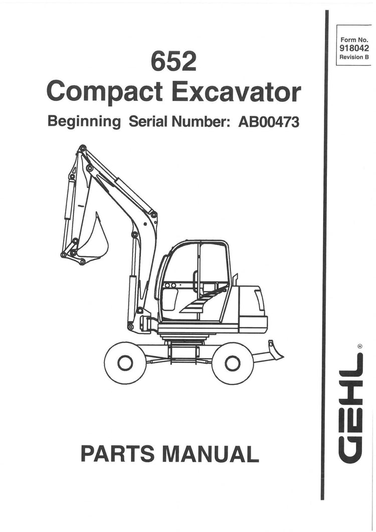 Gehl 652 Compact Excavator Parts Manual PDF Download – Part No. 908544