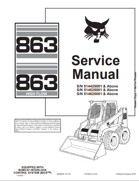 BOBCAT 863 SERVICE MANUAL (6900648) - PDF FILE