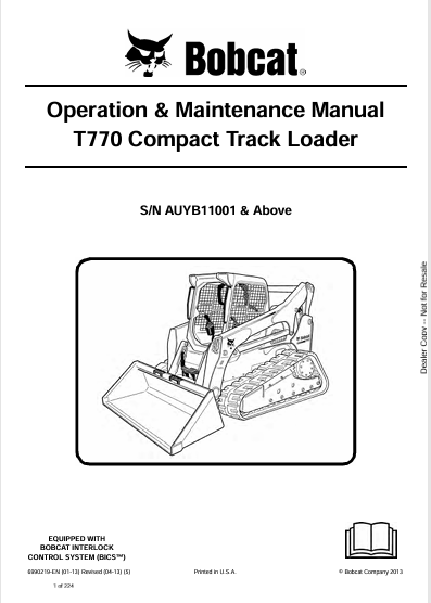 BOBCAT T770 COMPACT TRACK LOADER OPERATION & MAINTENANCE MANUAL (6990219) - PDF FILE